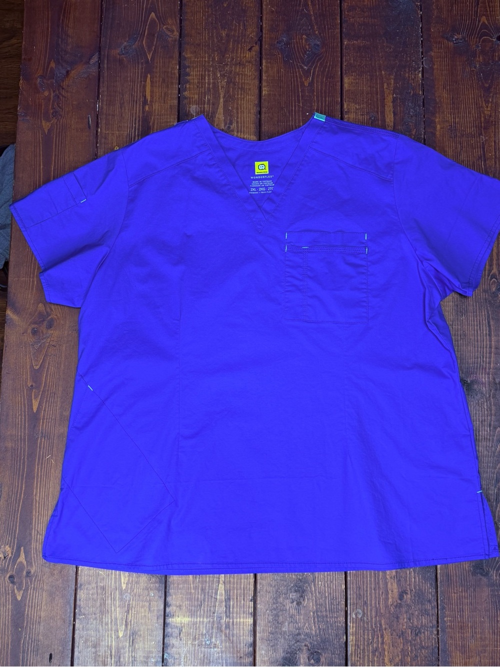 WonderWink Women's V-Neck Scrub Top in Royal Blue with lime green trim